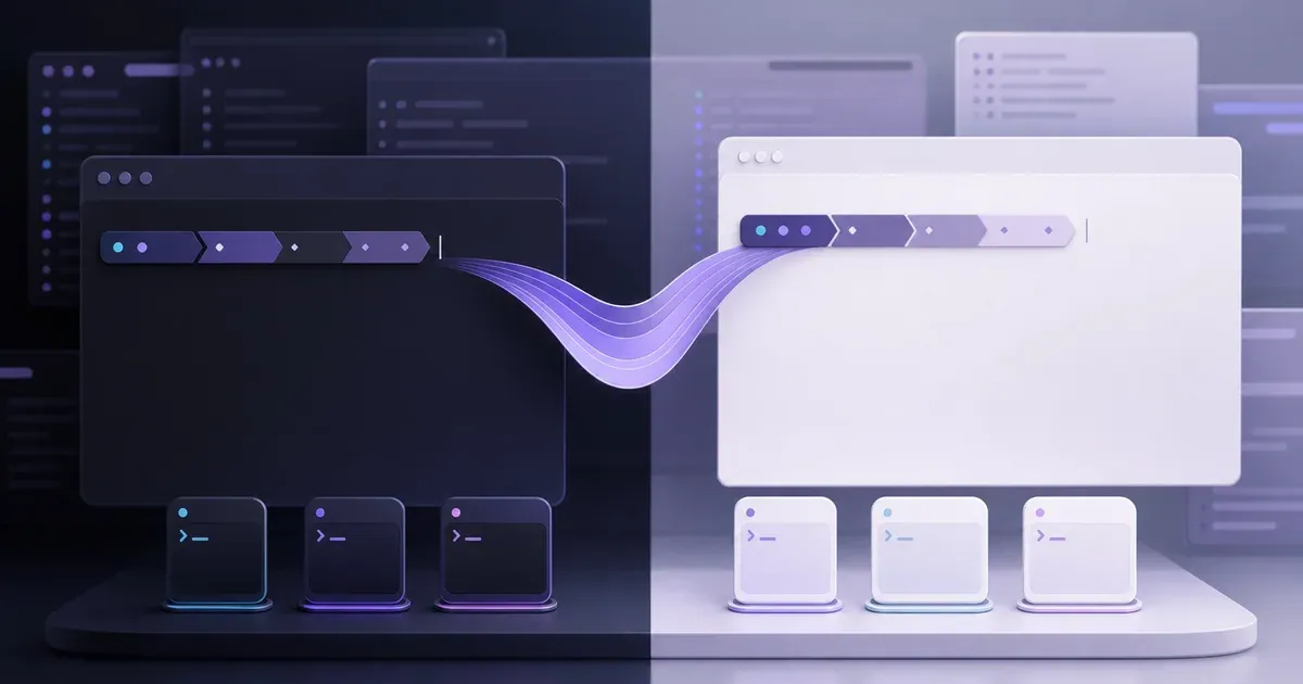 Dark and light Santi020k terminal surfaces connected by the shared violet palette