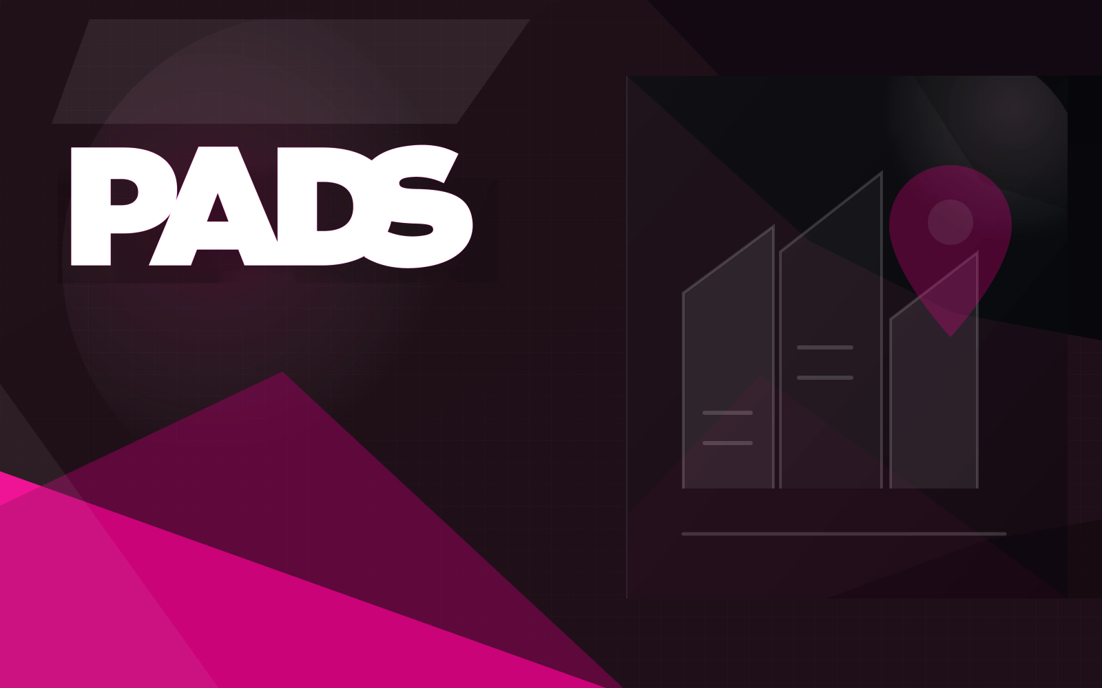 PADS wordmark on a magenta and charcoal geometric cover